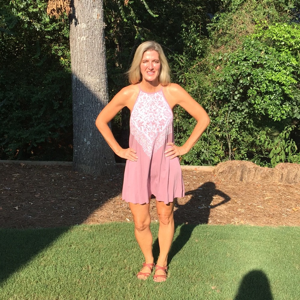 Lilac dress with blue accents